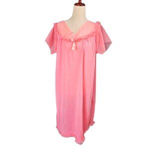 Vintage MODE O DAY Night Gown Lingerie Nightie Coral 50s Nylon Chiffon Babydoll